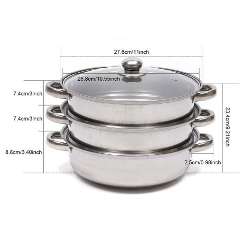 3 Tier Steamer Cooker Steam Pot Set Kitchen Stainless Steel Cookware Hot Pot