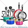 15-Piece Nonstick Kitchen Cookware Set Colorful Heat Resistant Lacquer w/Saucepot, Frying Pans , Oven Pot, Lids, 5 Utensil