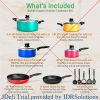 15-Piece Nonstick Kitchen Cookware Set Colorful Heat Resistant Lacquer w/Saucepot, Frying Pans , Oven Pot, Lids, 5 Utensil