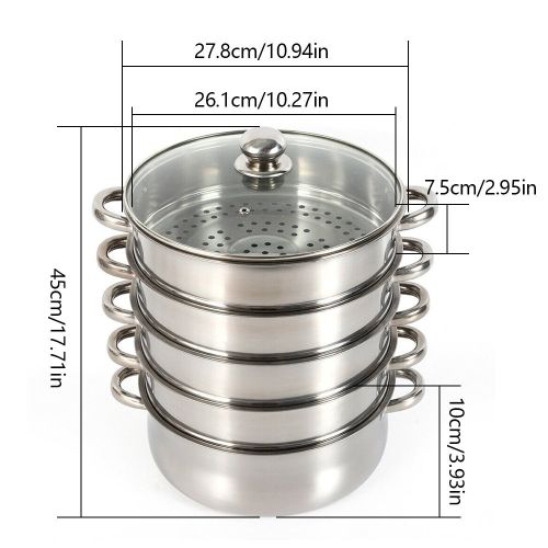 Stainless Steel Steamer Soup Pot Set Kitchen Cookware Food Veg Steam Pan with Glass Lid Gas Stove Furnace Steamer