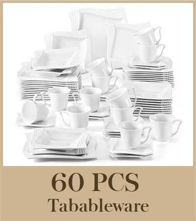 MALACASA Amparo 30/60 Piece White Porcelain Dinnerware Set Cups Saucers Dessert Soup Dinner Plates Service for 6/12 Persone