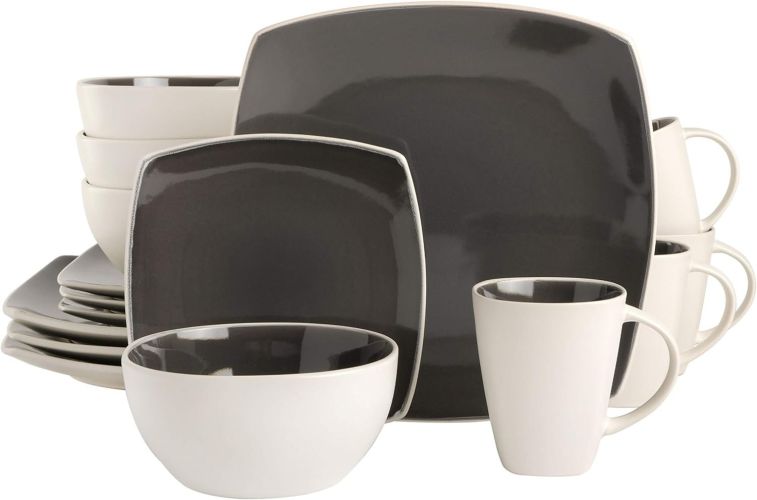 Square Reactive Glaze Stoneware Dinnerware Set, Service for 4 (16pcs) Dinner Plates , Dishes and Plates Sets