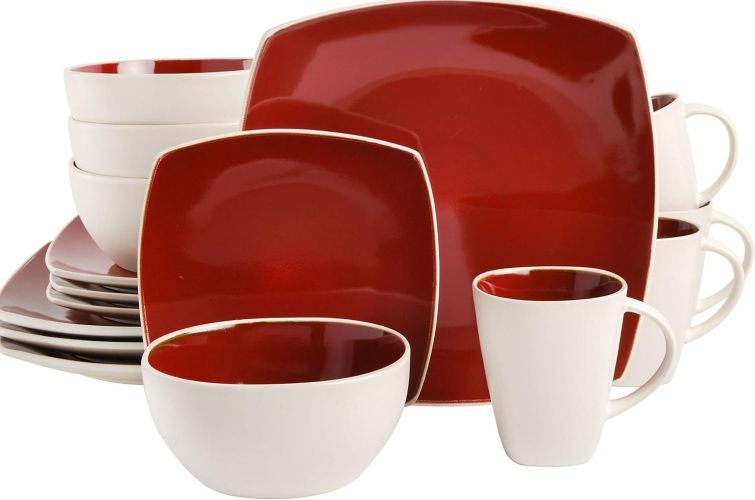 Square Reactive Glaze Stoneware Dinnerware Set, Service for 4 (16pcs) Dinner Plates , Dishes and Plates Sets