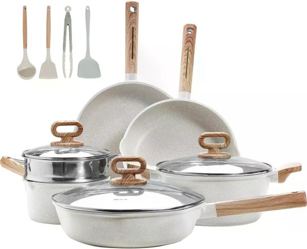 Nonstick Cookware Sets, 12-Piece Kitchenware Pots and Pans Set Granite Coating, Suitable For All Stove, 100% PFOA Free, kitchen