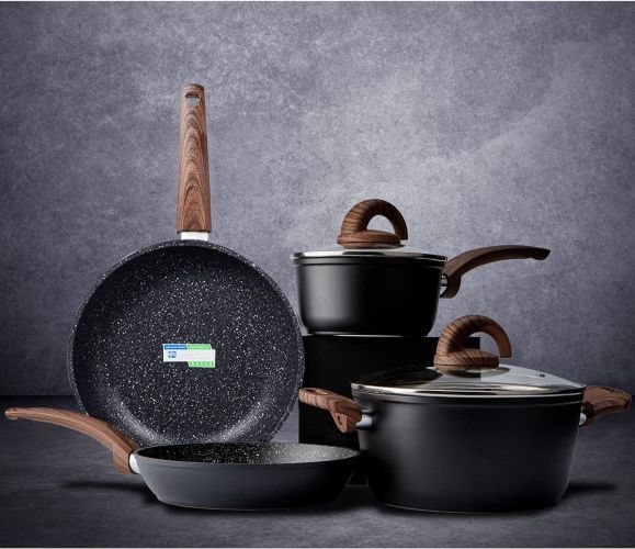 Pink Ceramic Cookware Set Kitchen Cooking Sets Induction Pot and Pan w/Frying Pans, Saucepans, Casserole, Non-Toxic